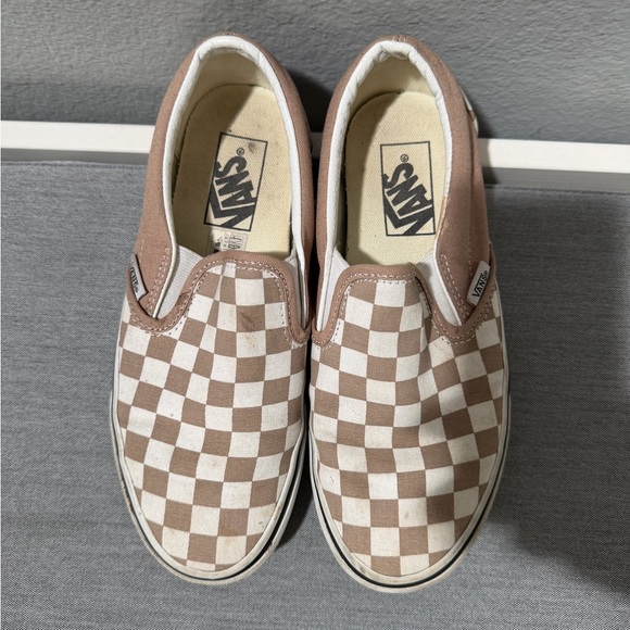 Vans Brown and White Checkered Slip-On Sneakers - Picture 2 of 6